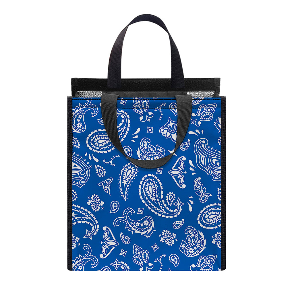 Blue Paisley Bandana Pattern Print Insulated Lunch Tote