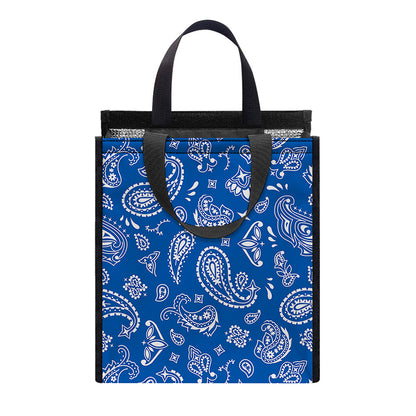 Blue Paisley Bandana Pattern Print Insulated Lunch Tote
