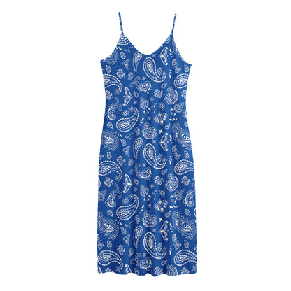 Blue Paisley Bandana Pattern Print Jersey Midi Cami Dress