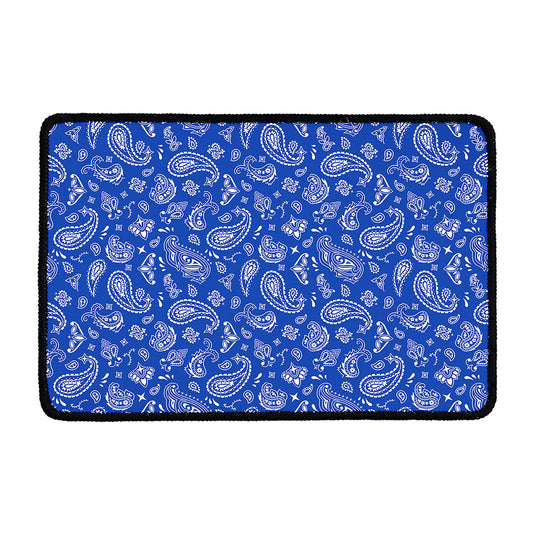 Blue Paisley Bandana Pattern Print Kitchen Mat