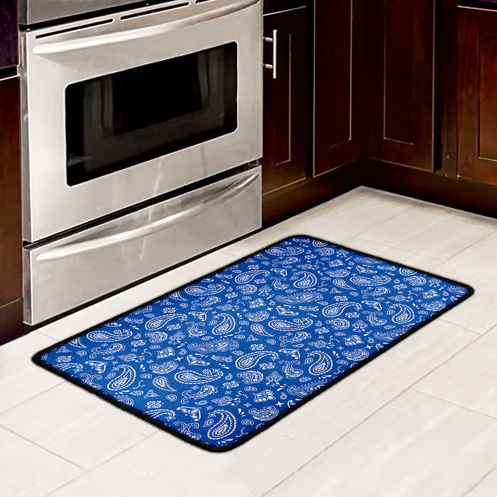 Blue Paisley Bandana Pattern Print Kitchen Mat