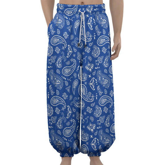 Blue Paisley Bandana Pattern Print Lantern Pants