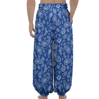Blue Paisley Bandana Pattern Print Lantern Pants