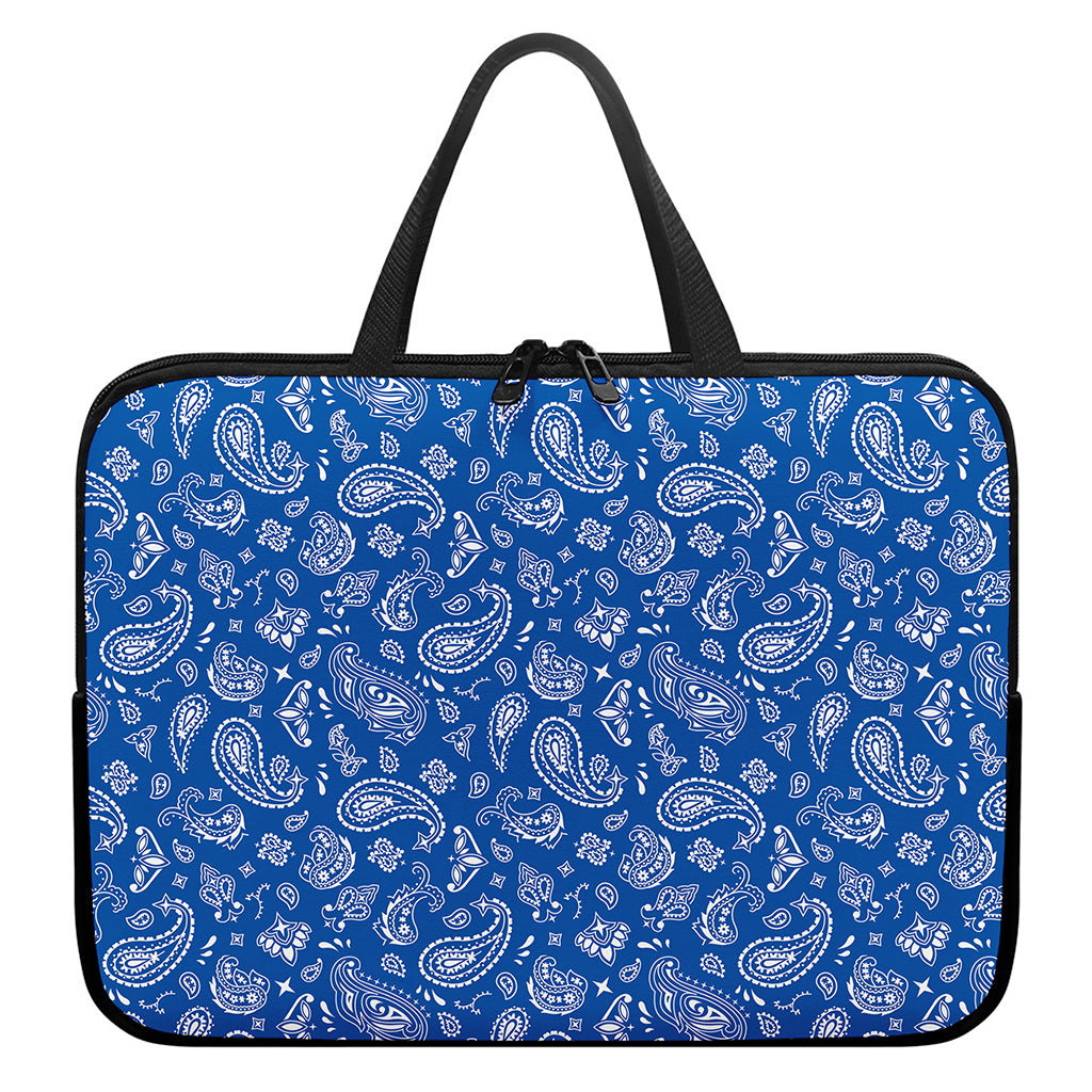 Blue Paisley Bandana Pattern Print Laptop Sleeve With Handle