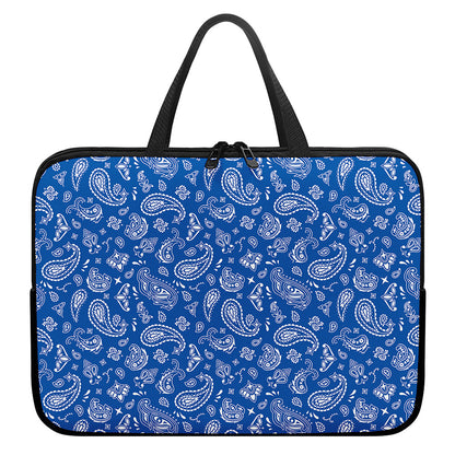 Blue Paisley Bandana Pattern Print Laptop Sleeve With Handle