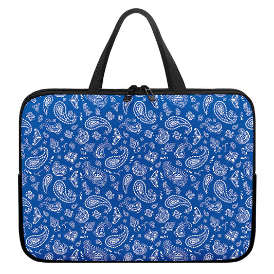 Blue Paisley Bandana Pattern Print Laptop Sleeve With Handle