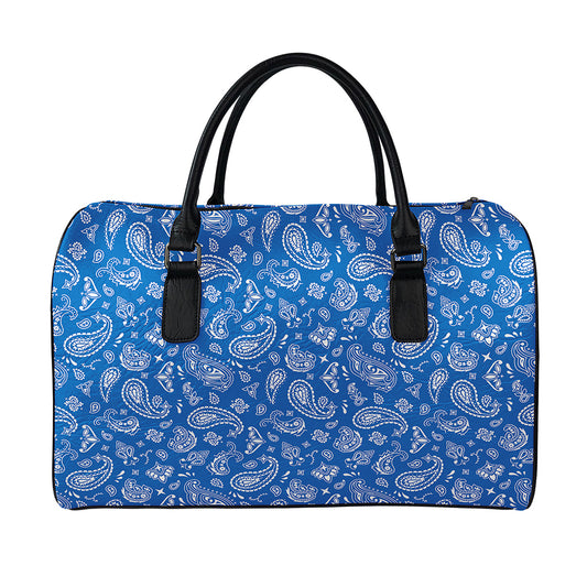 Blue Paisley Bandana Pattern Print Leather Duffle Bag