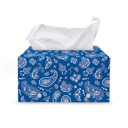 Blue Paisley Bandana Pattern Print Leather Tissue Box Cover