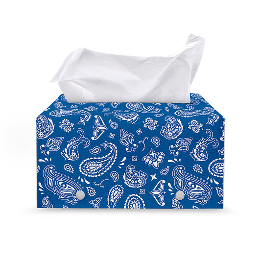 Blue Paisley Bandana Pattern Print Leather Tissue Box Cover