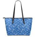 Blue Paisley Bandana Pattern Print Leather Tote Bag With Zipper