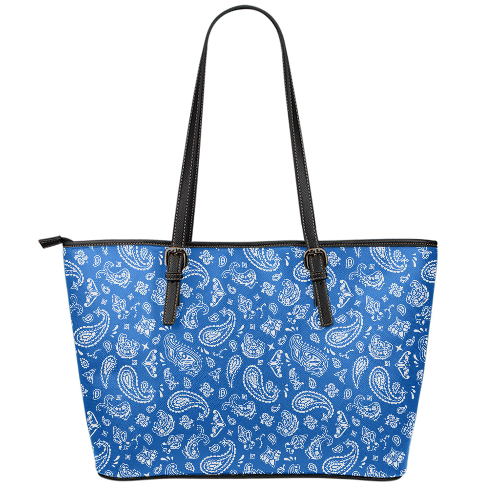 Blue Paisley Bandana Pattern Print Leather Tote Bag