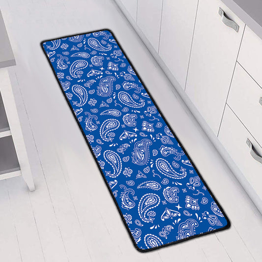 Blue Paisley Bandana Pattern Print Long Kitchen Mat