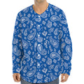 Blue Paisley Bandana Pattern Print Long Sleeve Baseball Jersey