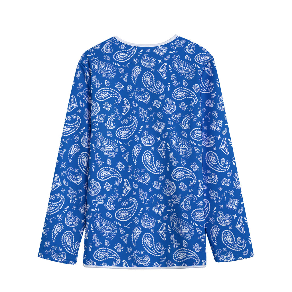 Blue Paisley Bandana Pattern Print Long Sleeve Short Coat