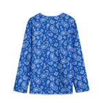 Blue Paisley Bandana Pattern Print Long Sleeve Short Coat