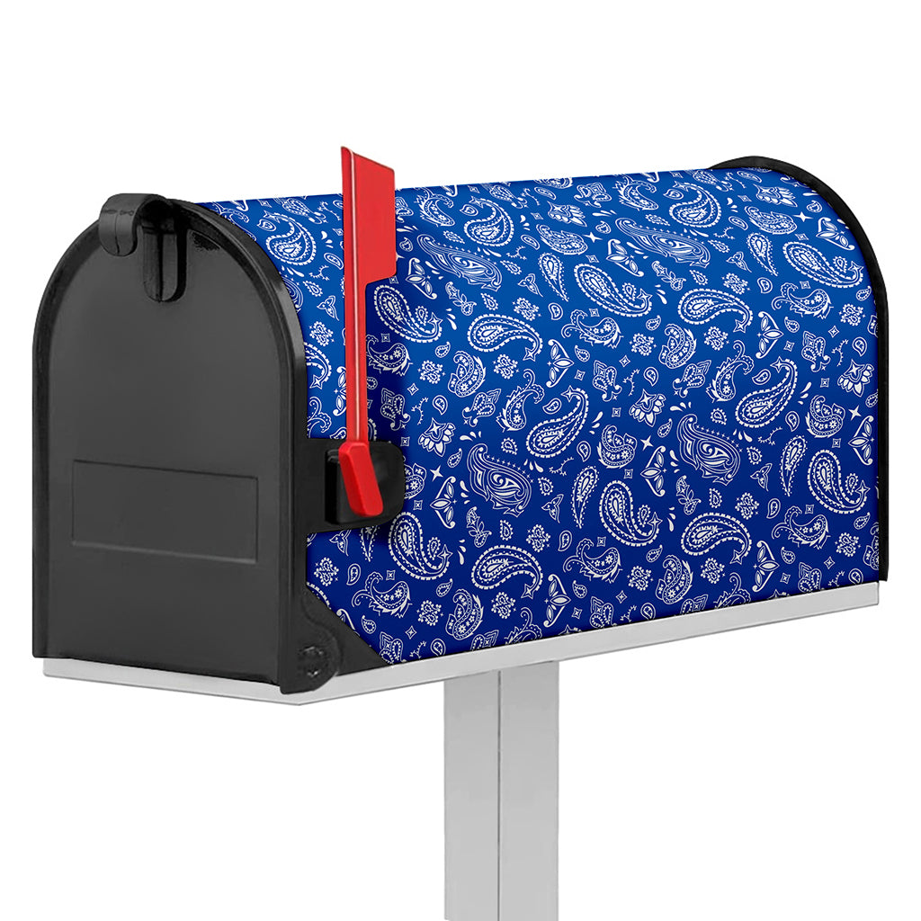 Blue Paisley Bandana Pattern Print Mailbox Cover