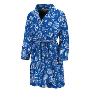 Blue Paisley Bandana Pattern Print Men's Bathrobe