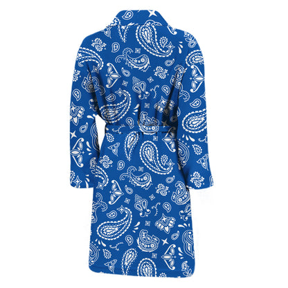 Blue Paisley Bandana Pattern Print Men's Bathrobe