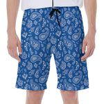 Blue Paisley Bandana Pattern Print Men's Beach Shorts
