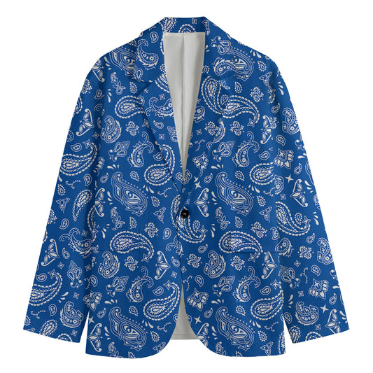 Blue Paisley Bandana Pattern Print Men's Blazer