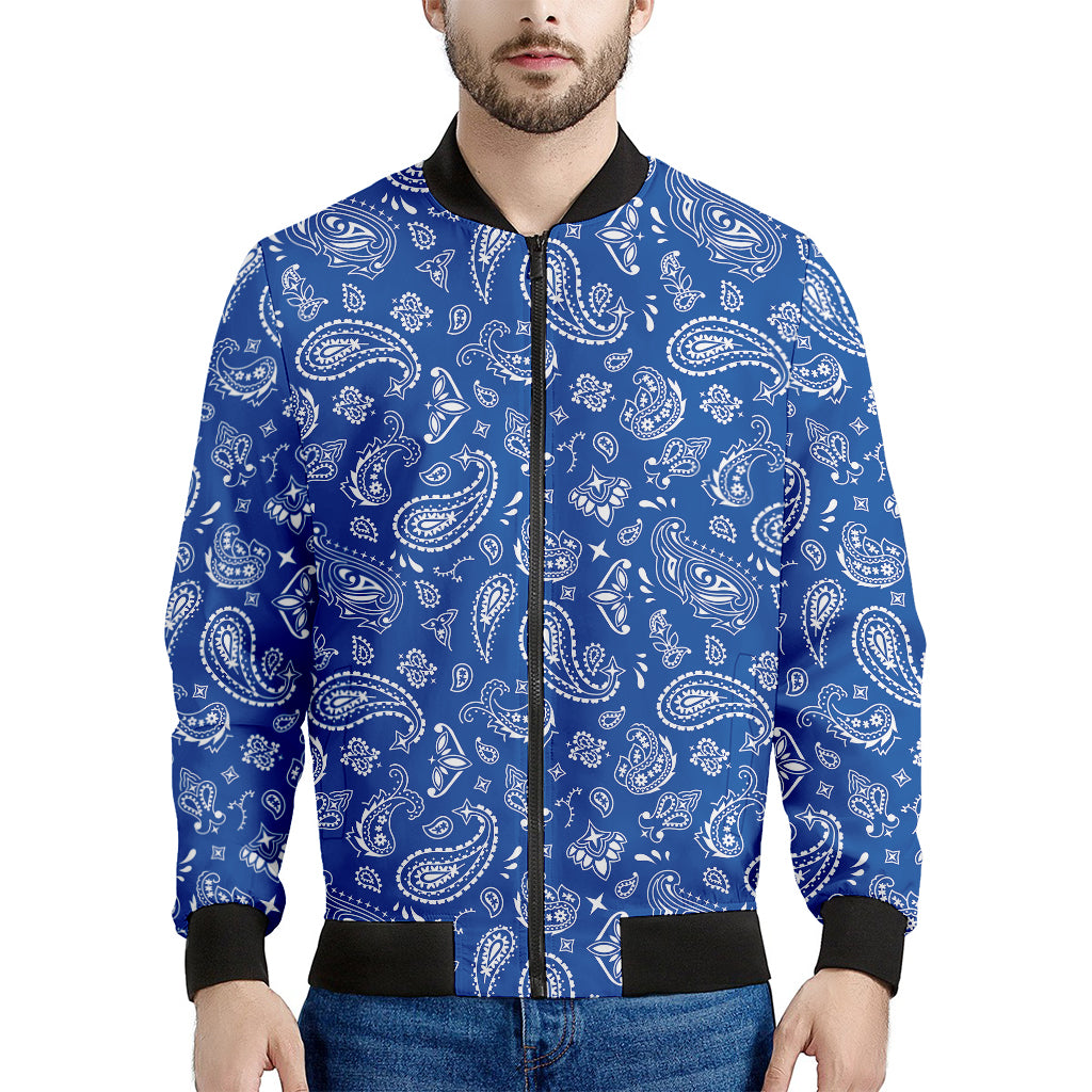 Blue Paisley Bandana Pattern Print Men's Bomber Jacket