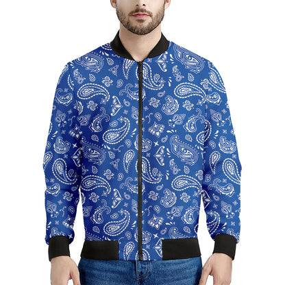Blue Paisley Bandana Pattern Print Men's Bomber Jacket