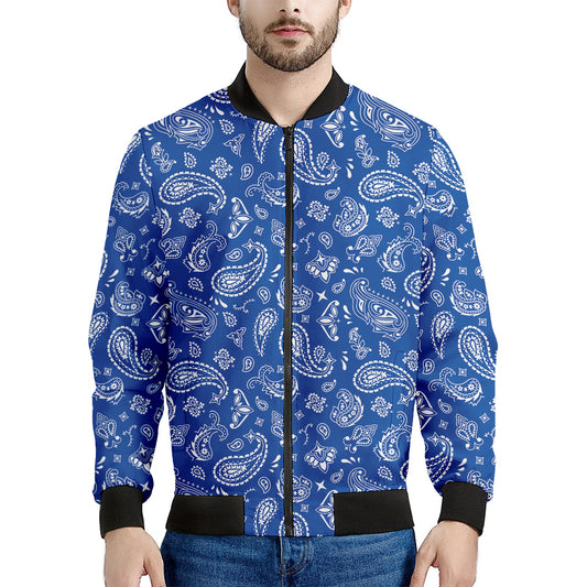 Blue Paisley Bandana Pattern Print Men's Bomber Jacket