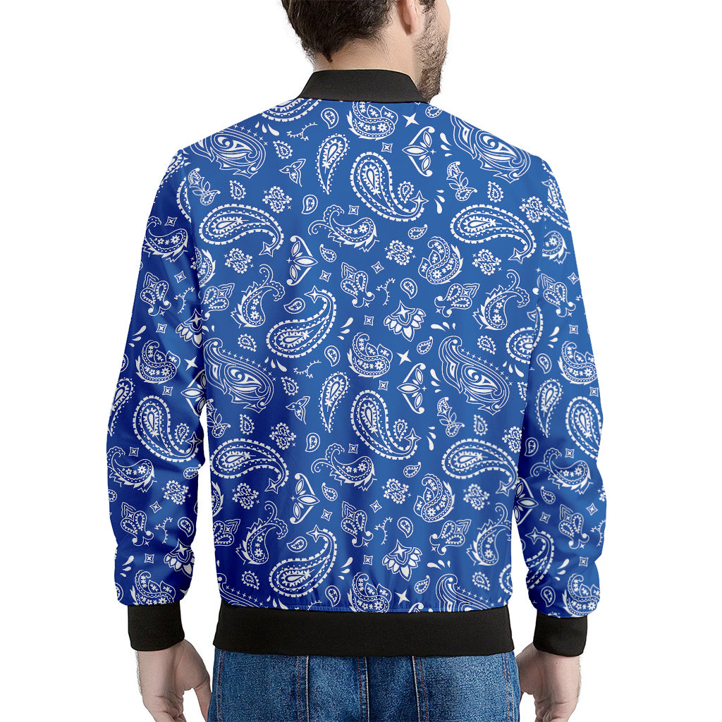 Blue Paisley Bandana Pattern Print Men's Bomber Jacket