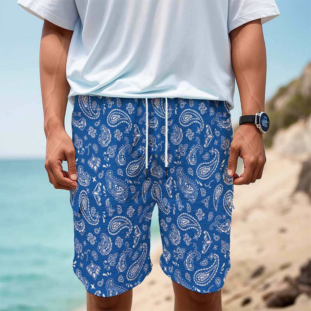 Blue Paisley Bandana Pattern Print Men's Cargo Shorts