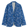 Blue Paisley Bandana Pattern Print Men's Cotton Blazer