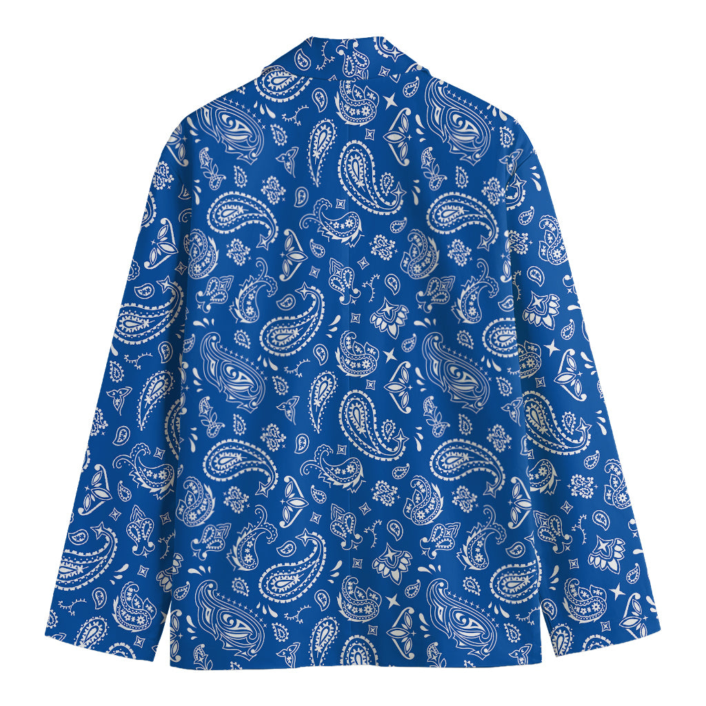 Blue Paisley Bandana Pattern Print Men's Cotton Blazer