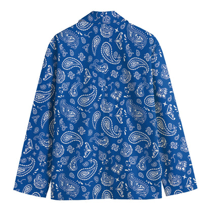 Blue Paisley Bandana Pattern Print Men's Cotton Blazer