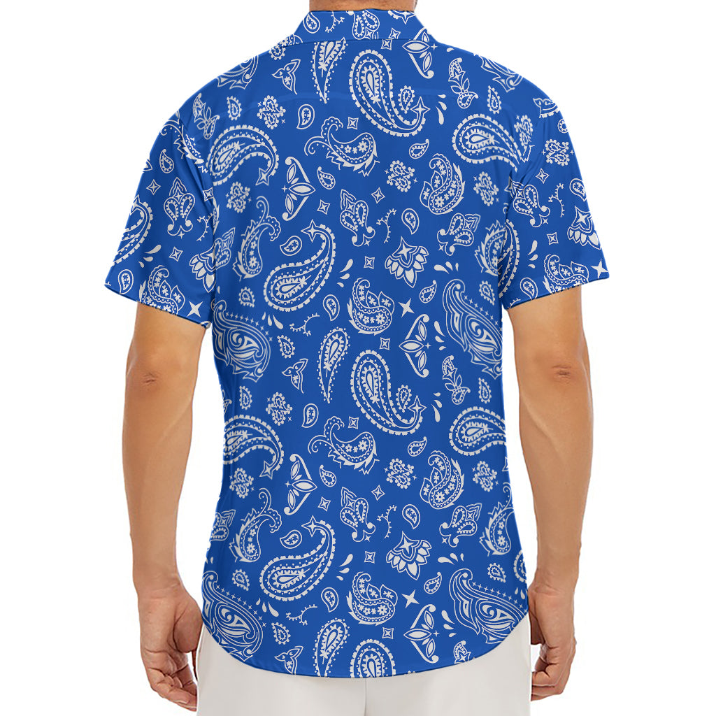 Blue Paisley Bandana Pattern Print Men's Deep V-Neck Shirt