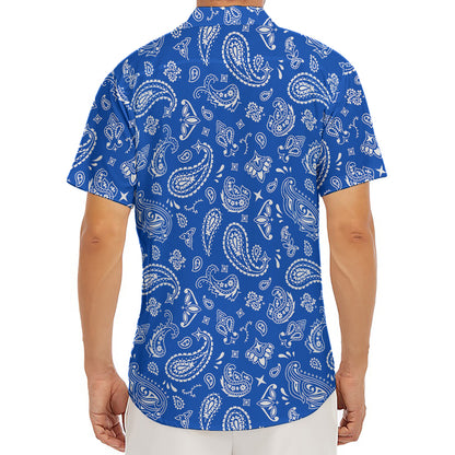 Blue Paisley Bandana Pattern Print Men's Deep V-Neck Shirt