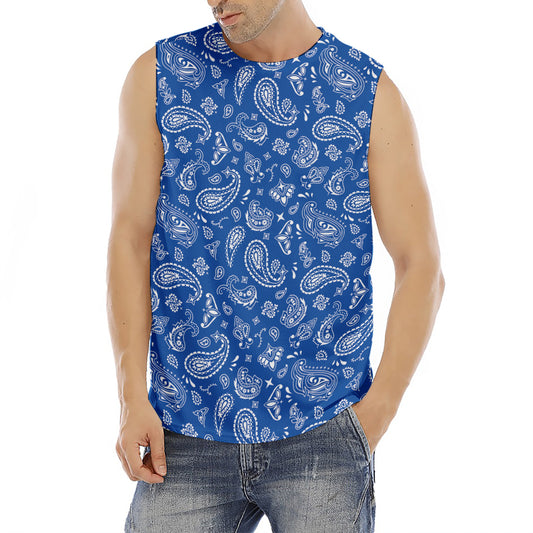 Blue Paisley Bandana Pattern Print Men's Fitness Tank Top