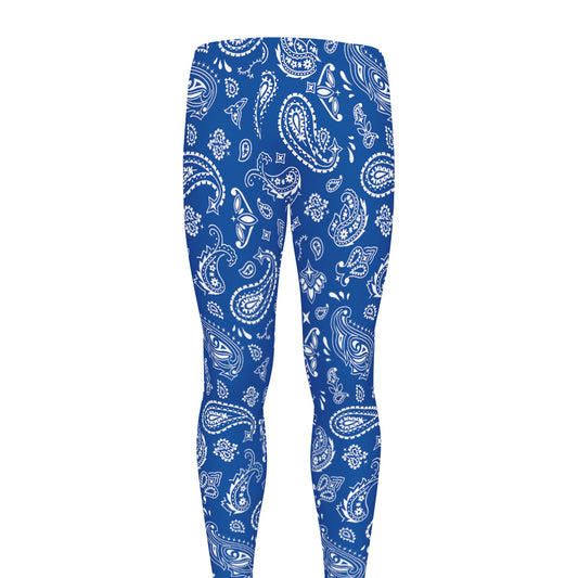 Blue Paisley Bandana Pattern Print Men's leggings