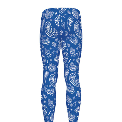 Blue Paisley Bandana Pattern Print Men's leggings