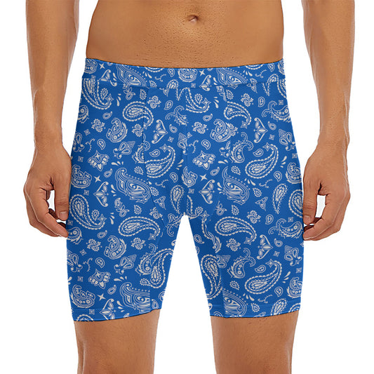 Blue Paisley Bandana Pattern Print Men's Long Boxer Briefs