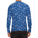 Blue Paisley Bandana Pattern Print Men's Long Sleeve Rash Guard