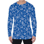 Blue Paisley Bandana Pattern Print Men's Long Sleeve T-Shirt