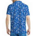 Blue Paisley Bandana Pattern Print Men's Polo Shirt