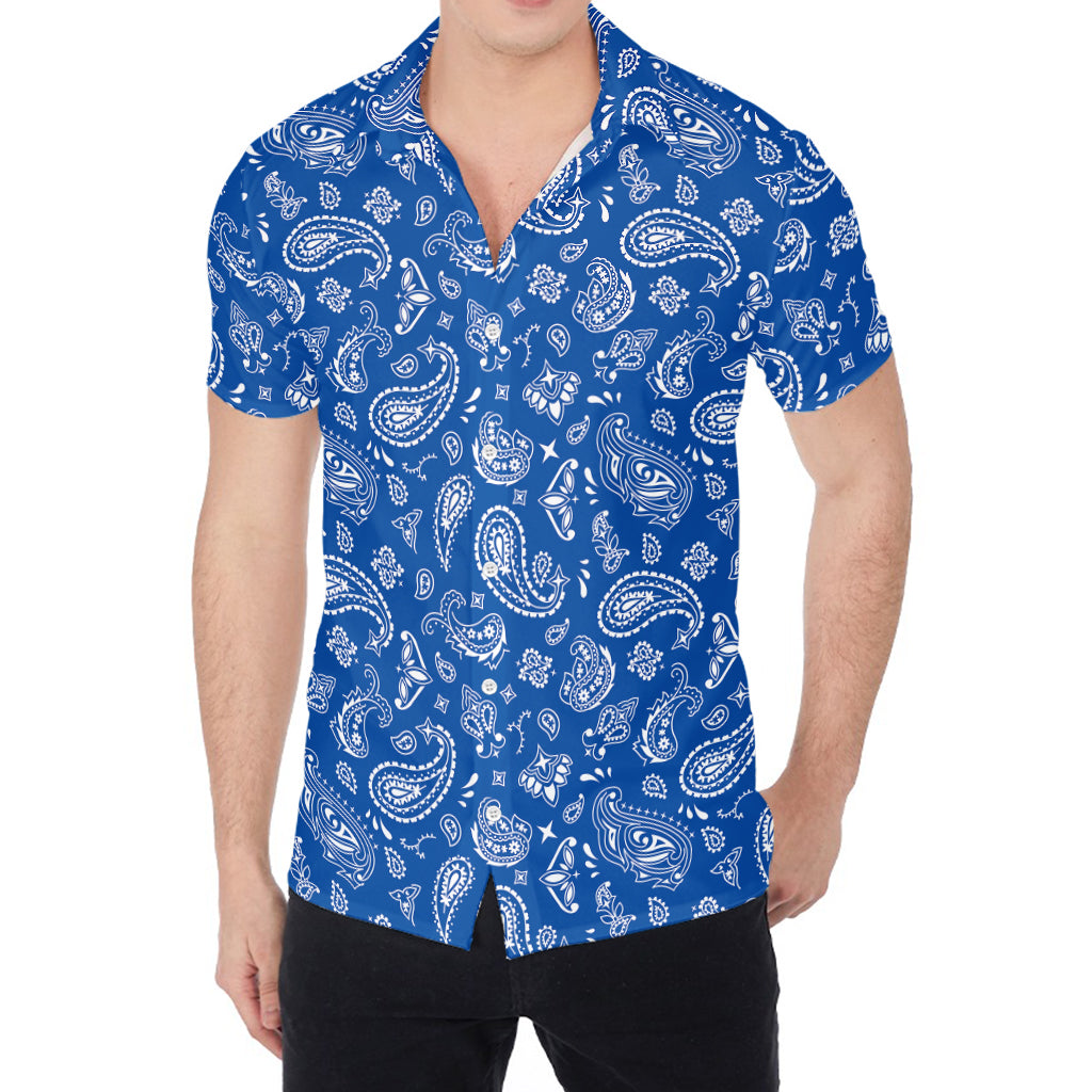 Blue Paisley Bandana Pattern Print Men's Shirt