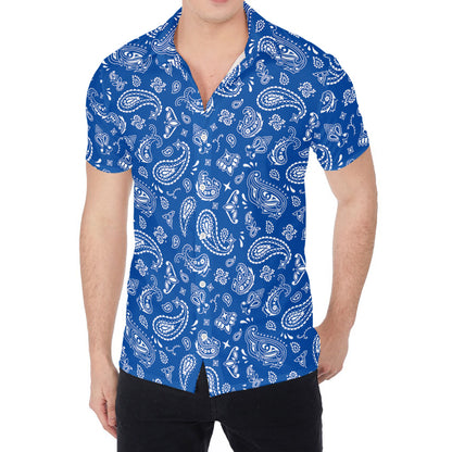 Blue Paisley Bandana Pattern Print Men's Shirt