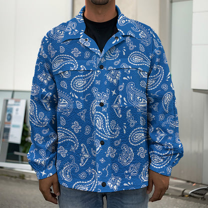 Blue Paisley Bandana Pattern Print Men's Shirt Jacket