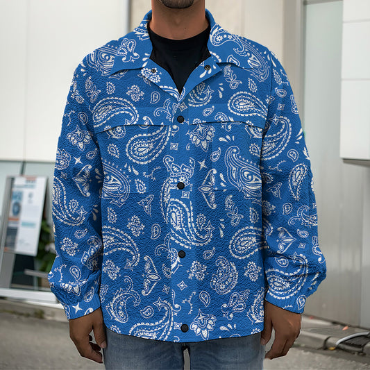 Blue Paisley Bandana Pattern Print Men's Shirt Jacket