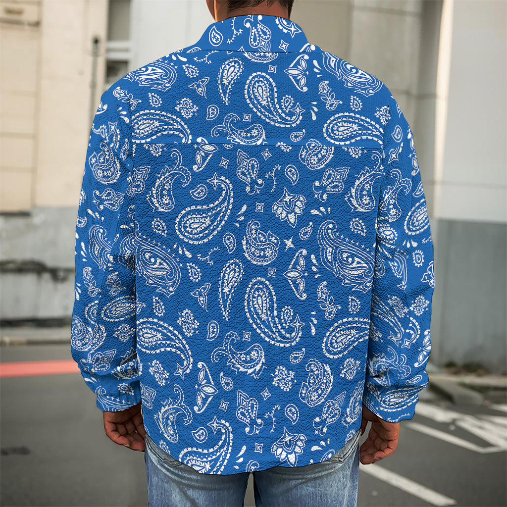 Blue Paisley Bandana Pattern Print Men's Shirt Jacket