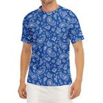 Blue Paisley Bandana Pattern Print Men's Short Sleeve Rash Guard