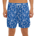 Blue Paisley Bandana Pattern Print Men's Split Running Shorts