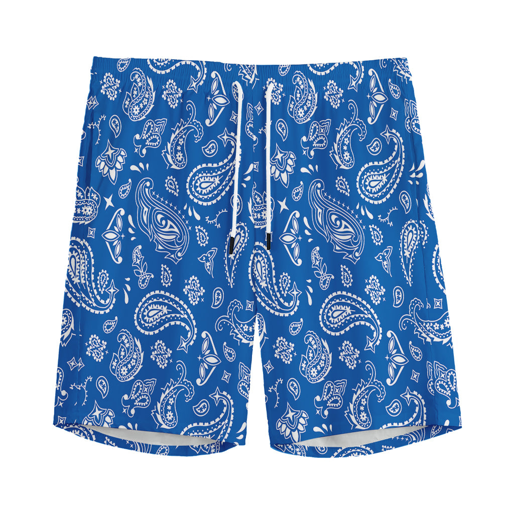 Blue Paisley Bandana Pattern Print Men's Sports Shorts