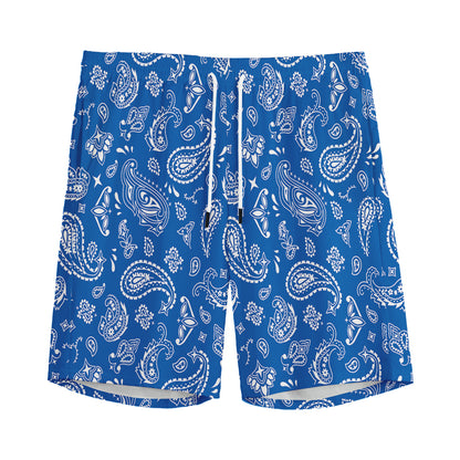 Blue Paisley Bandana Pattern Print Men's Sports Shorts
